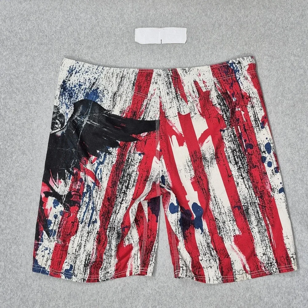 MMA Elite Men Activewear Shorts XL Red Graphic Flag Eagle Grunge Y2K 10